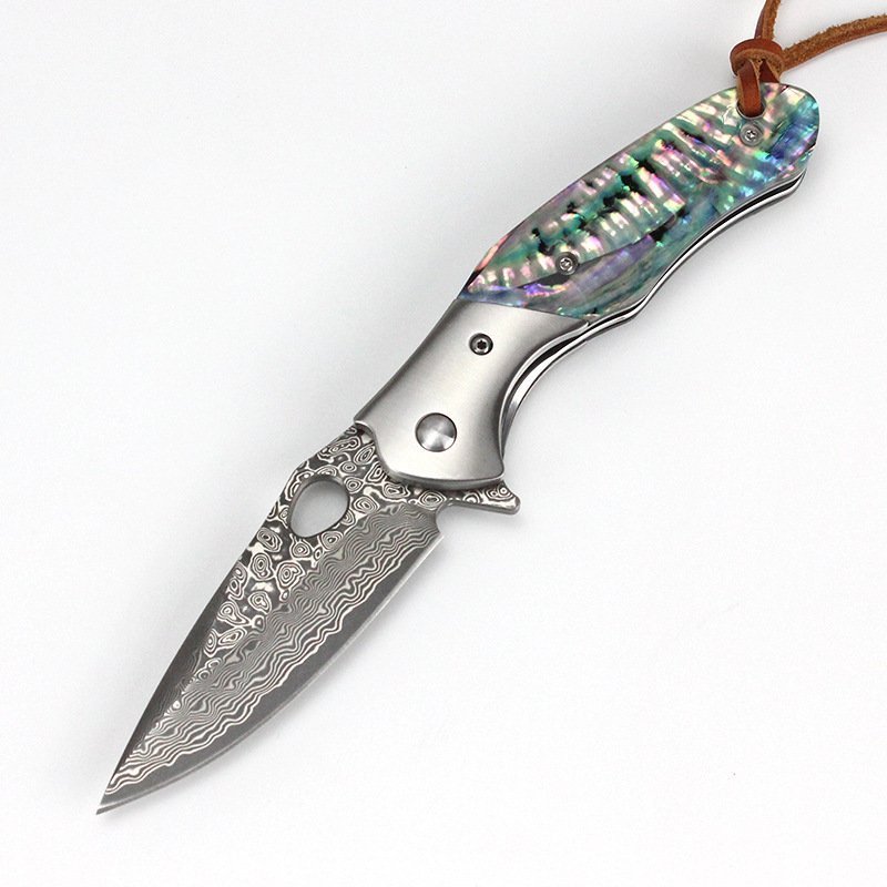 Sandalwood Handle Damascus Folding Knife