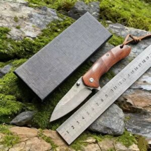 Damascus Wood Handle Outdoor EDC Folding Knife