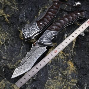Engraved Wood Handle Outdoor EDC Folding Knife