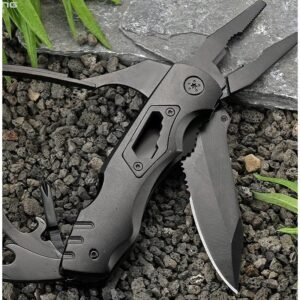 Black Multi-Tool Folding Utility Knife Pliers