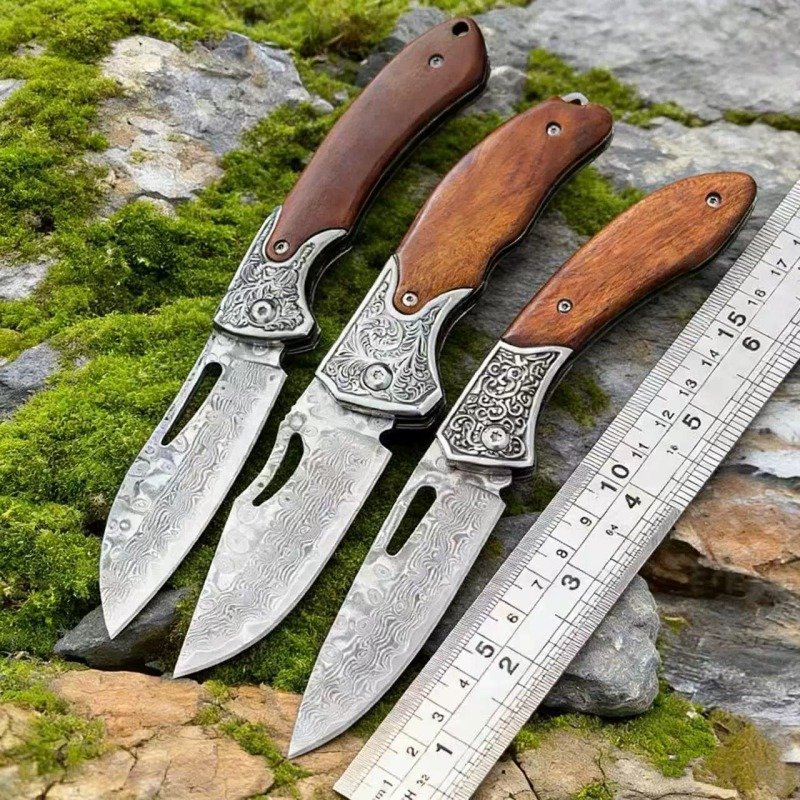 wood-handle-outdoor-edc-folding-knife-set Wood Handle Outdoor EDC Folding Knife Set